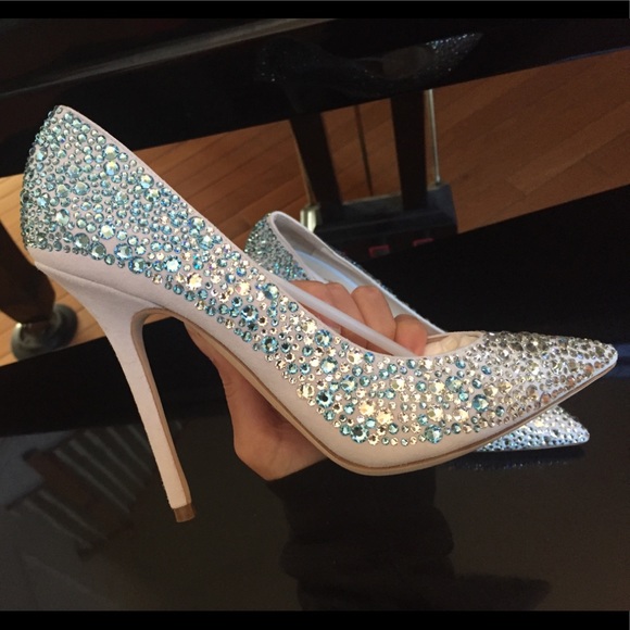 NIB sz 37.5 Julia Haart Clear and Turquoise Swarovski Crystal Heel Pumps - Picture 2 of 8
